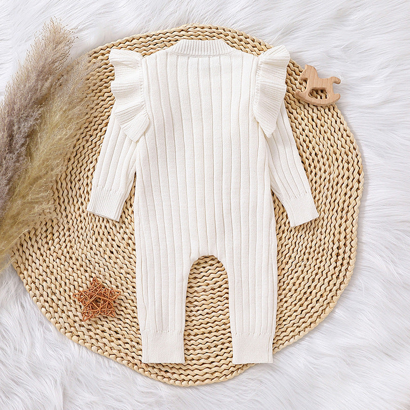 Tricolor Warm Sweater Baby Lace Long Sleeve Jumpsuit