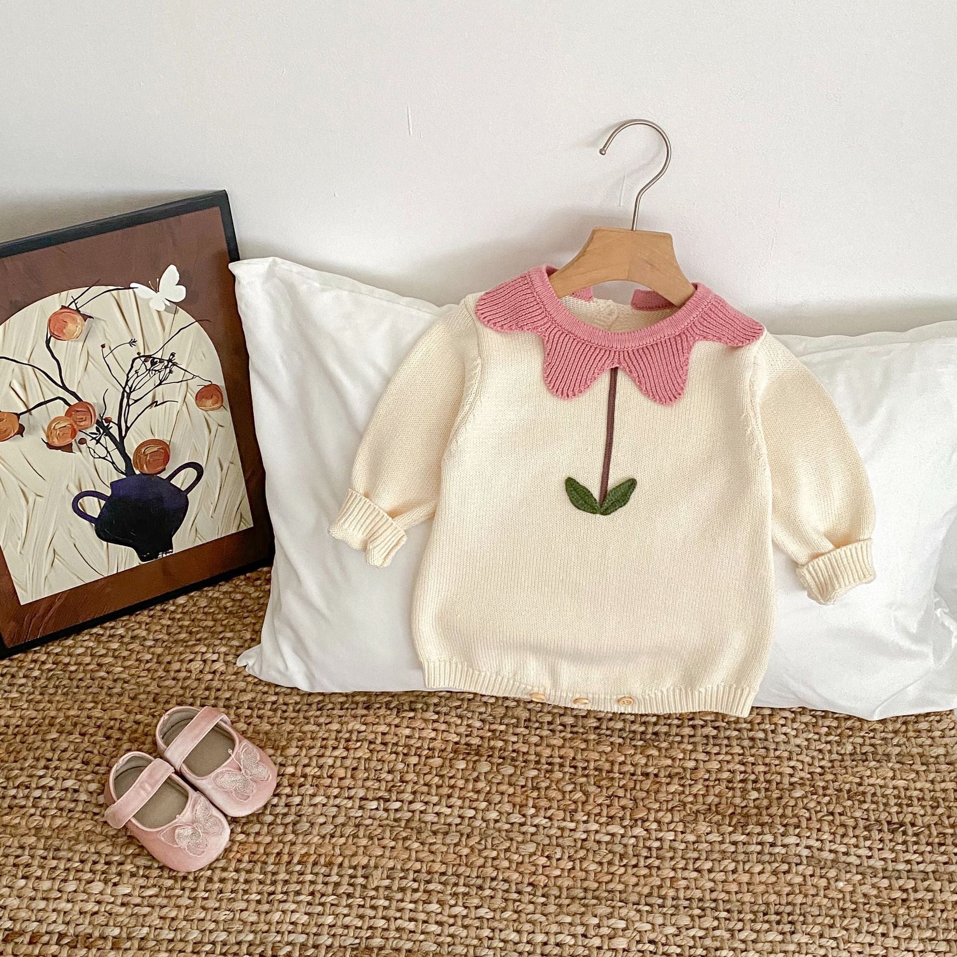 Cute Flowers Cotton Knitted Baby Sweater