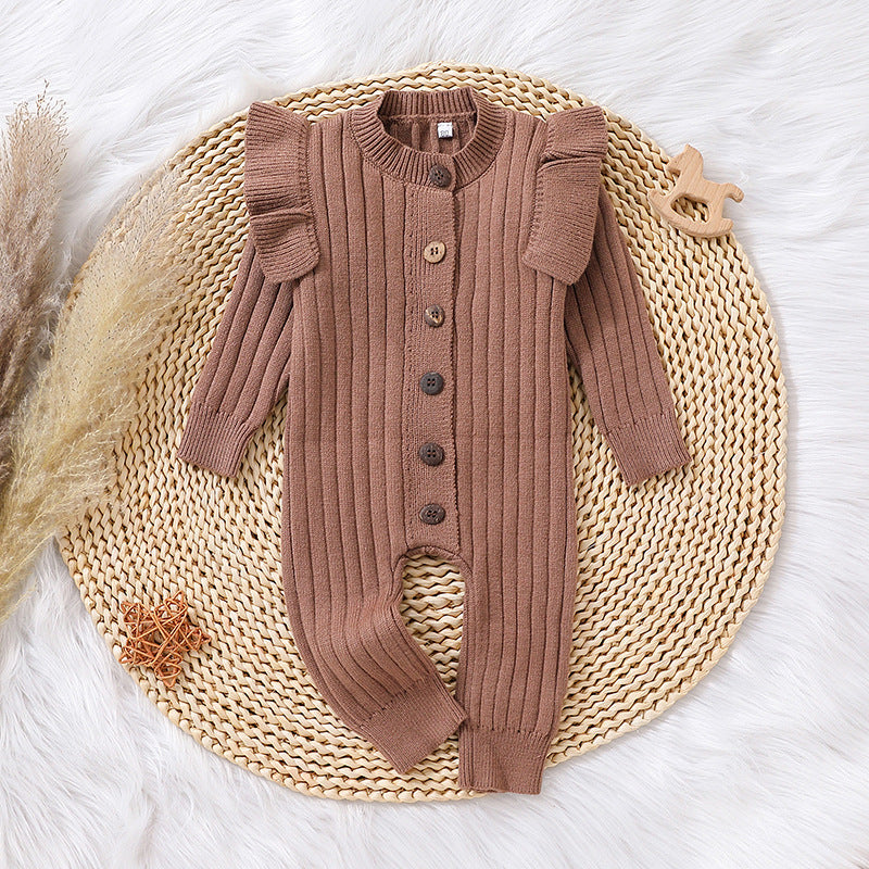 Tricolor Warm Sweater Baby Lace Long Sleeve Jumpsuit