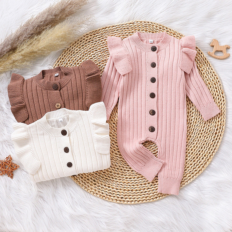 Tricolor Warm Sweater Baby Lace Long Sleeve Jumpsuit