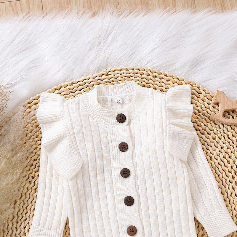 Tricolor Warm Sweater Baby Lace Long Sleeve Jumpsuit