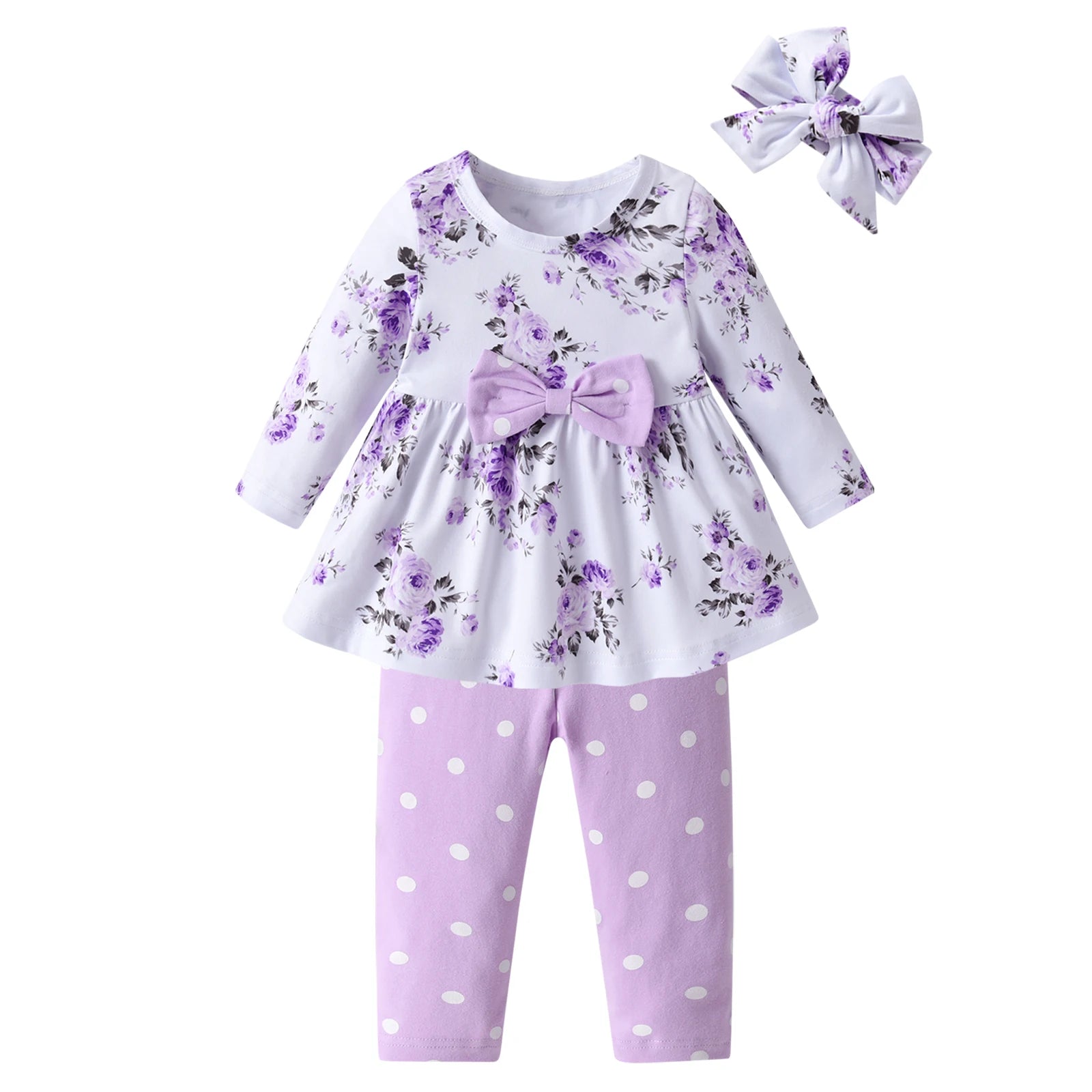 Floral Bow & Dot Set for Toddler Girls