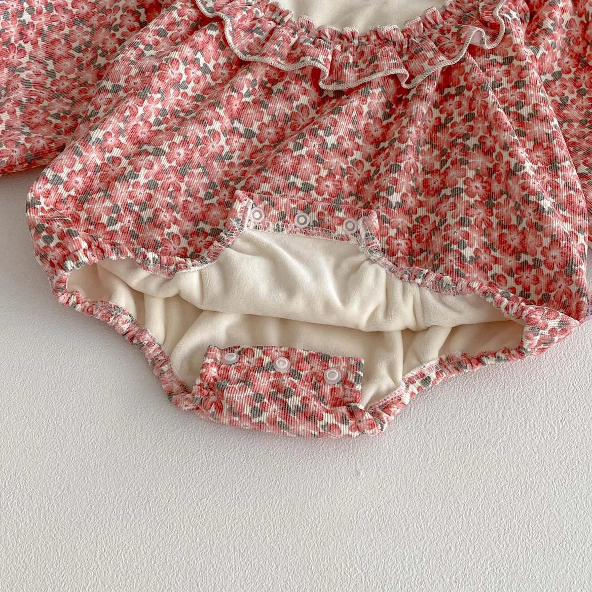 Korean Style Floral Winter Romper for Girls