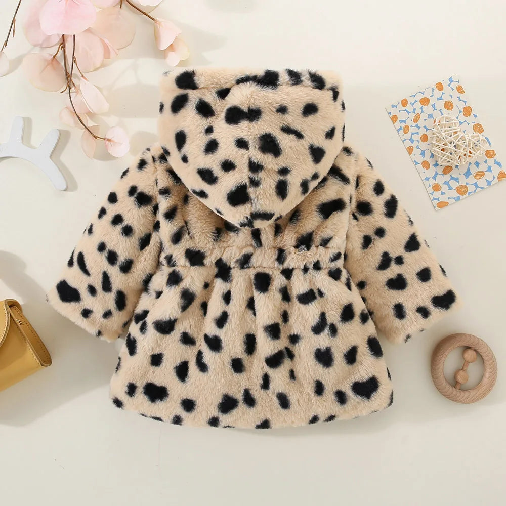 Cozy Leopard Print Hooded Jacket for Baby Girls
