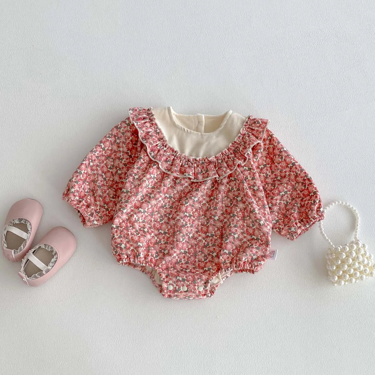 Korean Style Floral Winter Romper for Girls