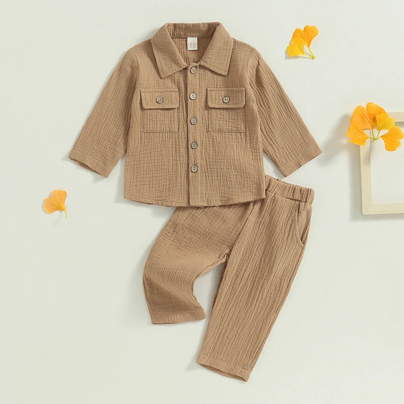 Cozy Toddler Boy Linen Set - 2PC Shirt & Pants