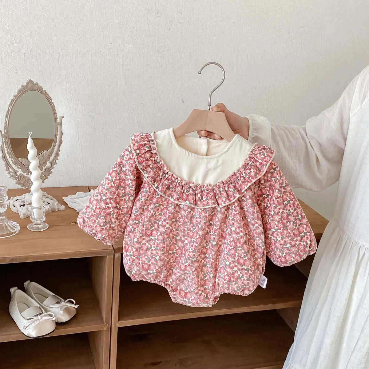 Korean Style Floral Winter Romper for Girls