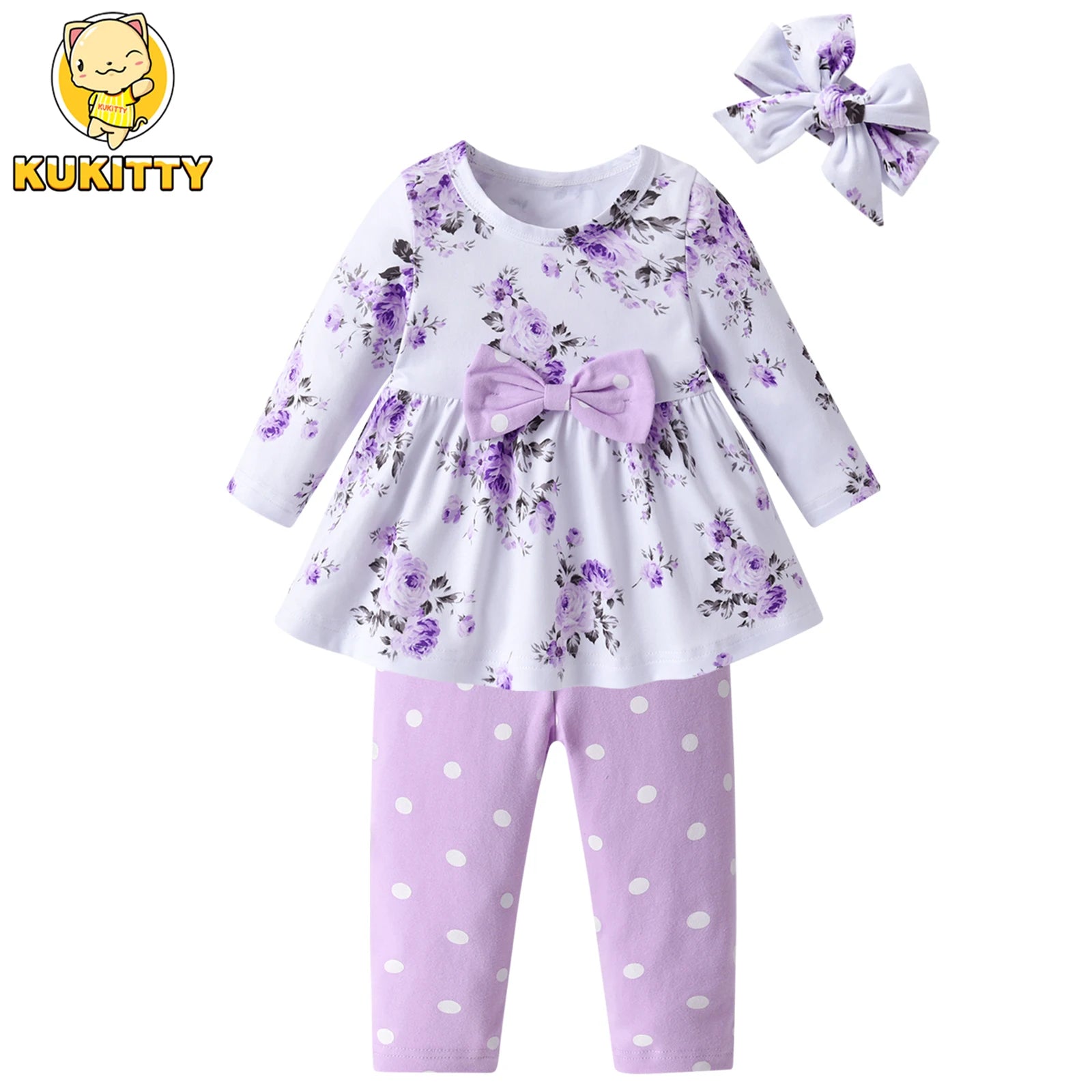 Floral Bow & Dot Set for Toddler Girls