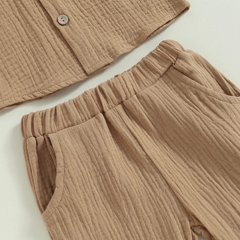 Cozy Toddler Boy Linen Set - 2PC Shirt & Pants