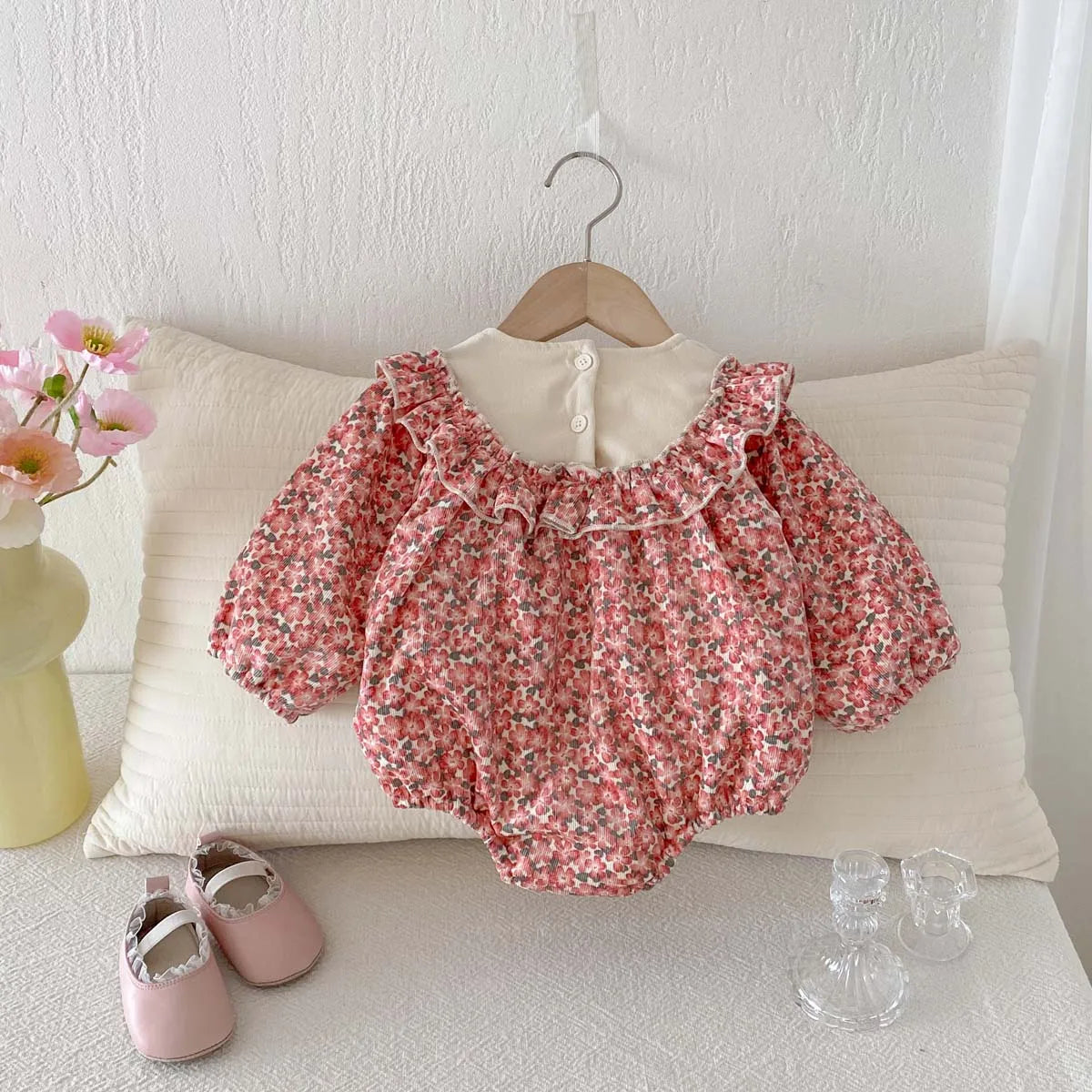 Korean Style Floral Winter Romper for Girls