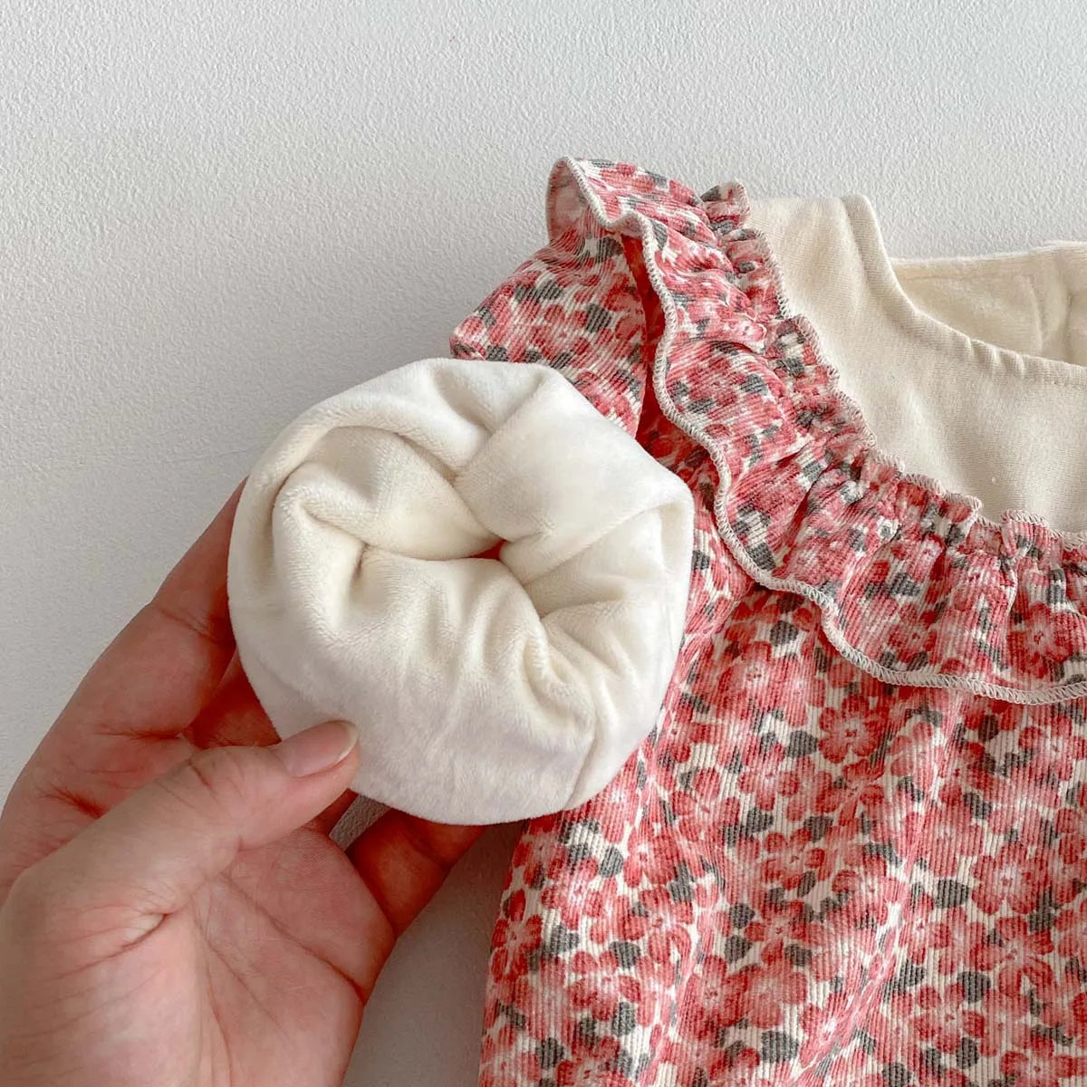 Korean Style Floral Winter Romper for Girls