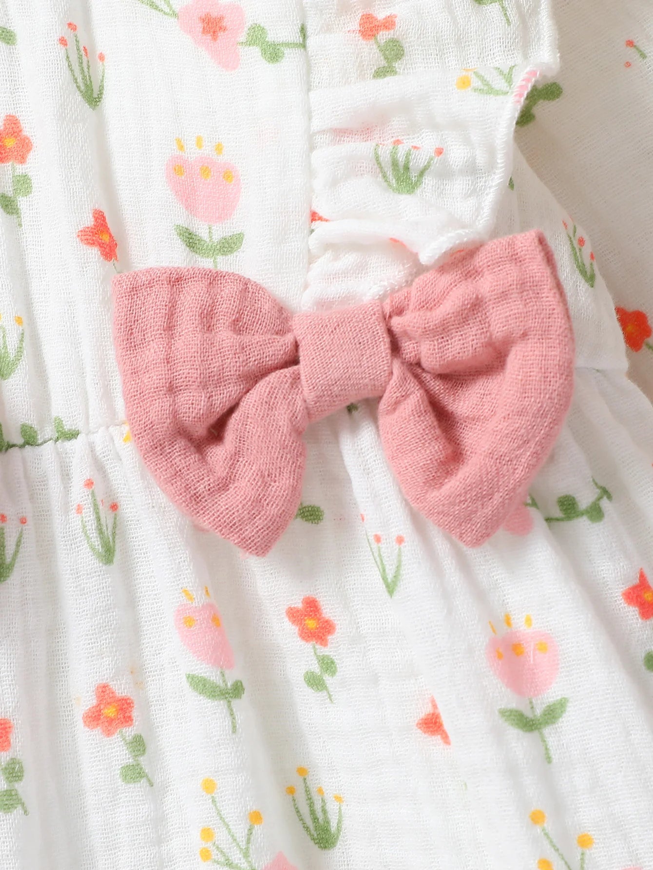 Floral Bow Baby Jumpsuit & Headband Set 0-6M