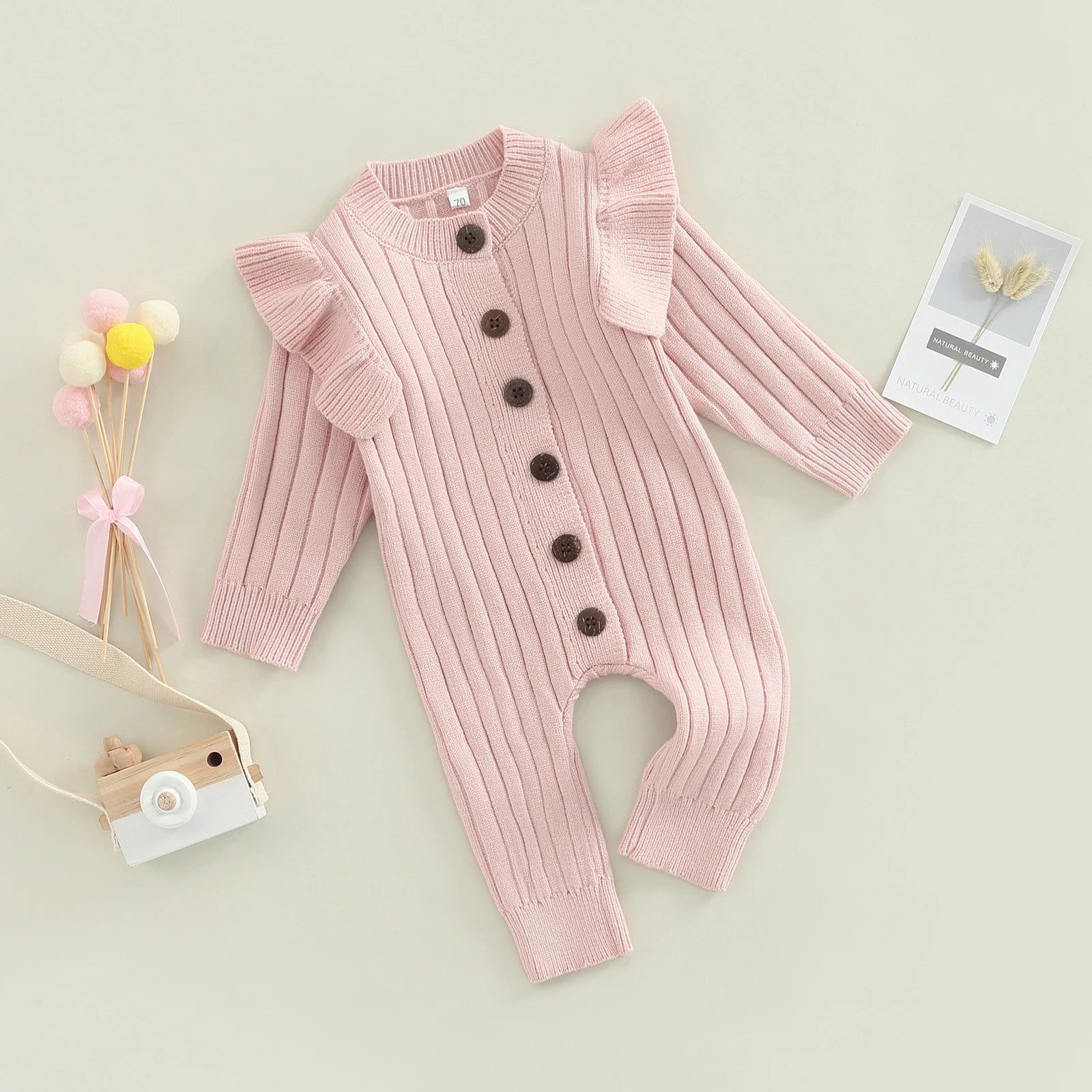 Baby Girl Knitted Romper with Ruffles