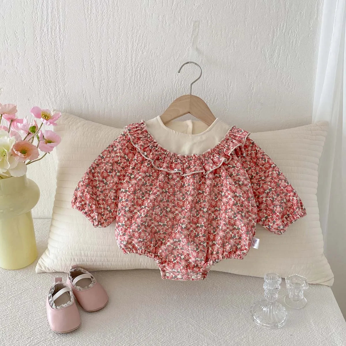 Korean Style Floral Winter Romper for Girls