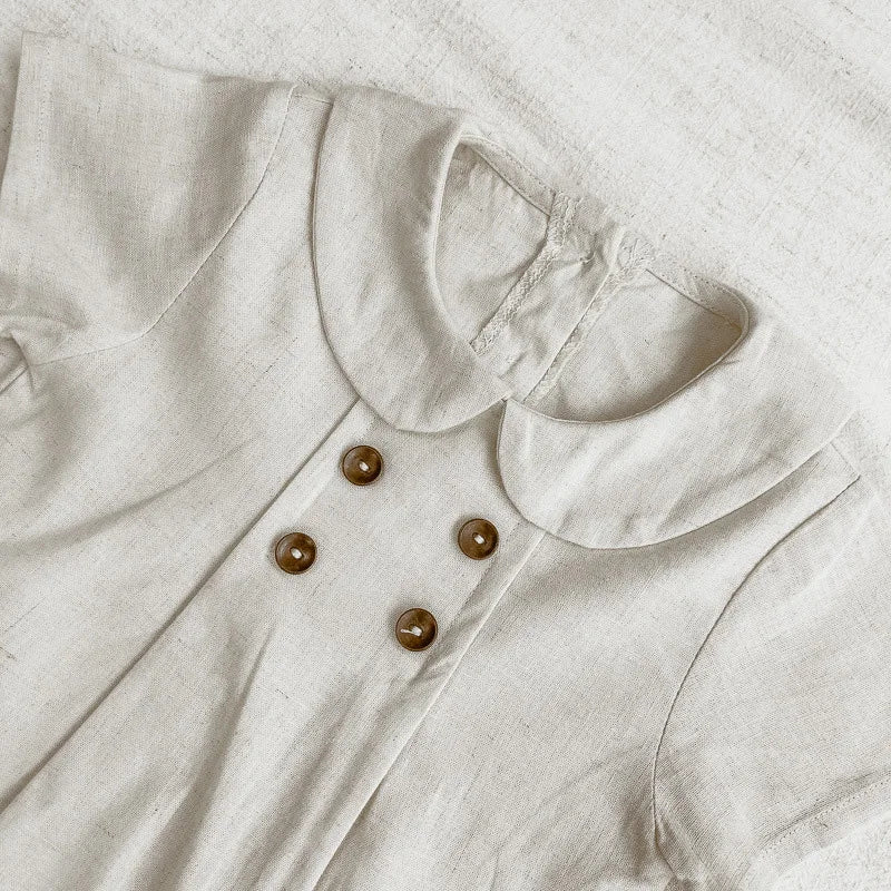 MILANCEL Baby Bodysuit – Striped Cotton Linen One-Piece with Peter Pan Collar - Image #0