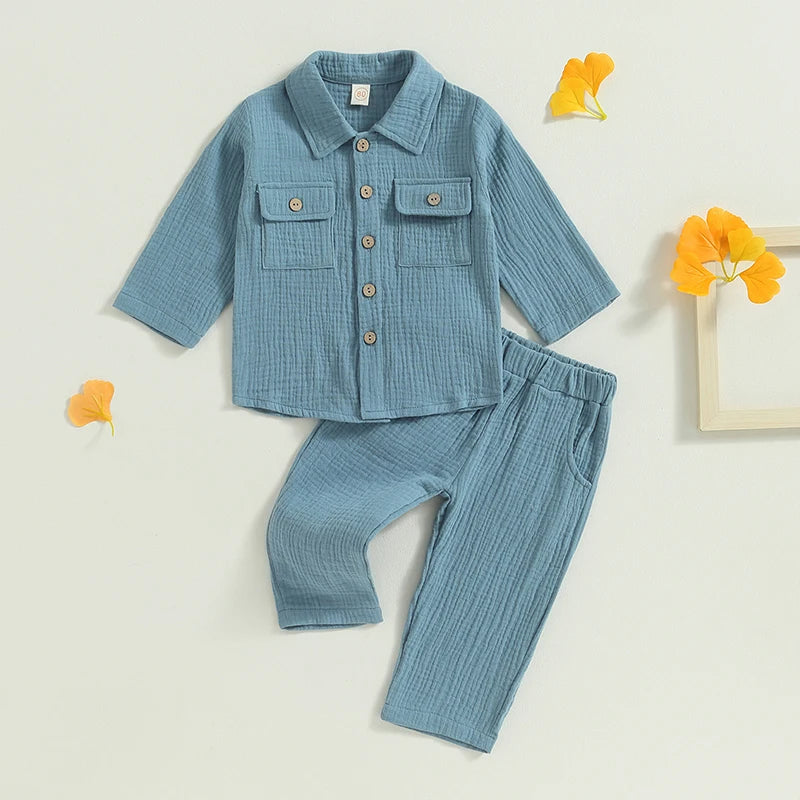 Cozy Toddler Boy Linen Set - 2PC Shirt & Pants