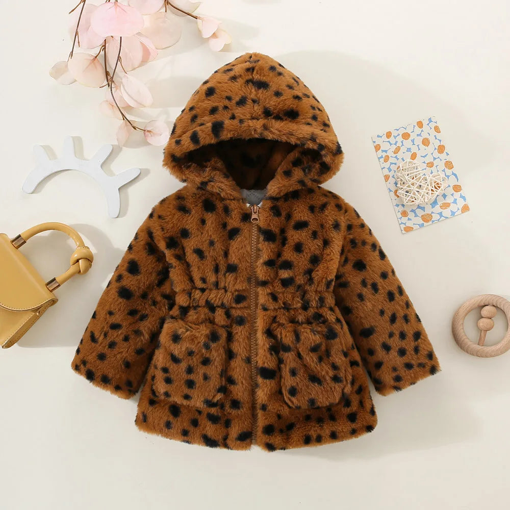 Cozy Leopard Print Hooded Jacket for Baby Girls