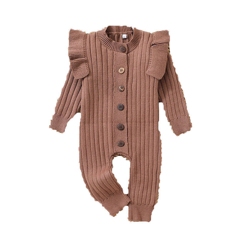 Tricolor Warm Sweater Baby Lace Long Sleeve Jumpsuit