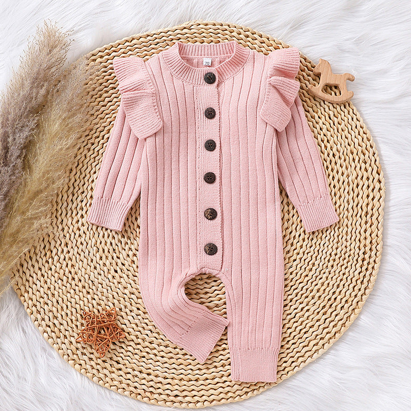 Tricolor Warm Sweater Baby Lace Long Sleeve Jumpsuit