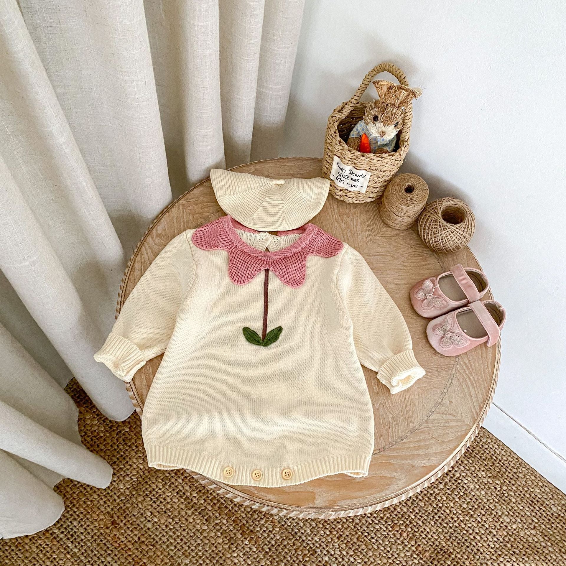 Cute Flowers Cotton Knitted Baby Sweater