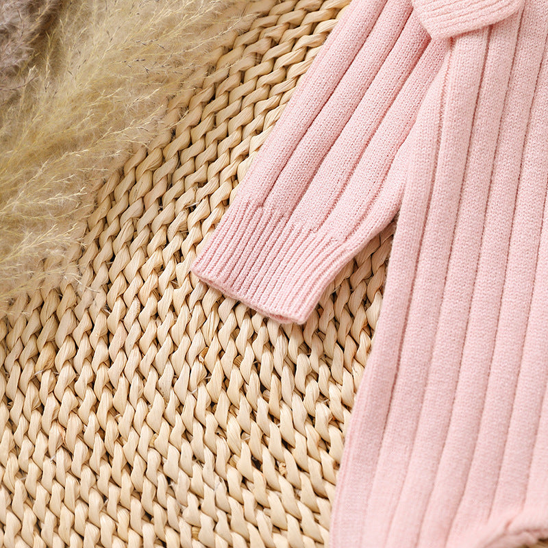 Tricolor Warm Sweater Baby Lace Long Sleeve Jumpsuit