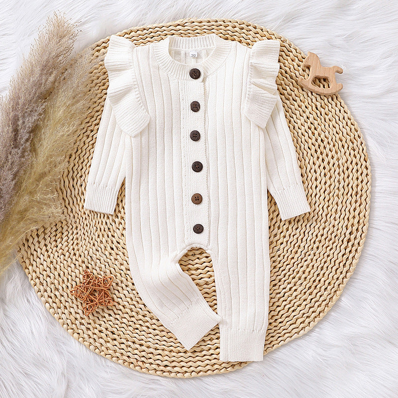 Tricolor Warm Sweater Baby Lace Long Sleeve Jumpsuit