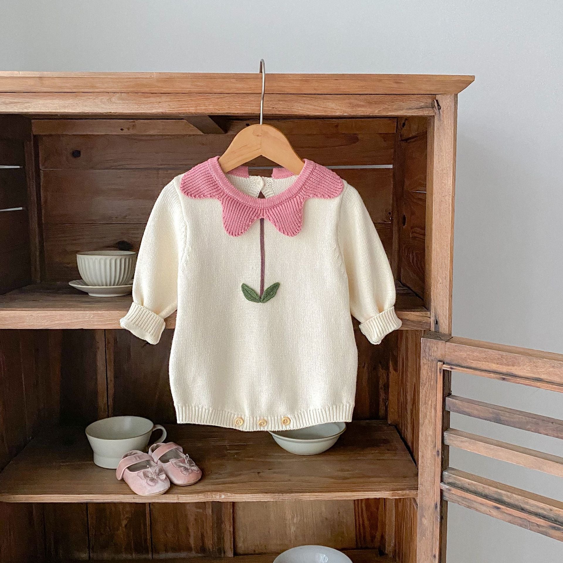 Cute Flowers Cotton Knitted Baby Sweater